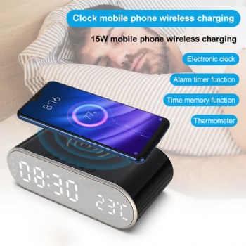 Amazon Hotselling 15W Clock Wireless Charging With Alarm Clock & Temperature Display Mobile Phone Wireless Charging